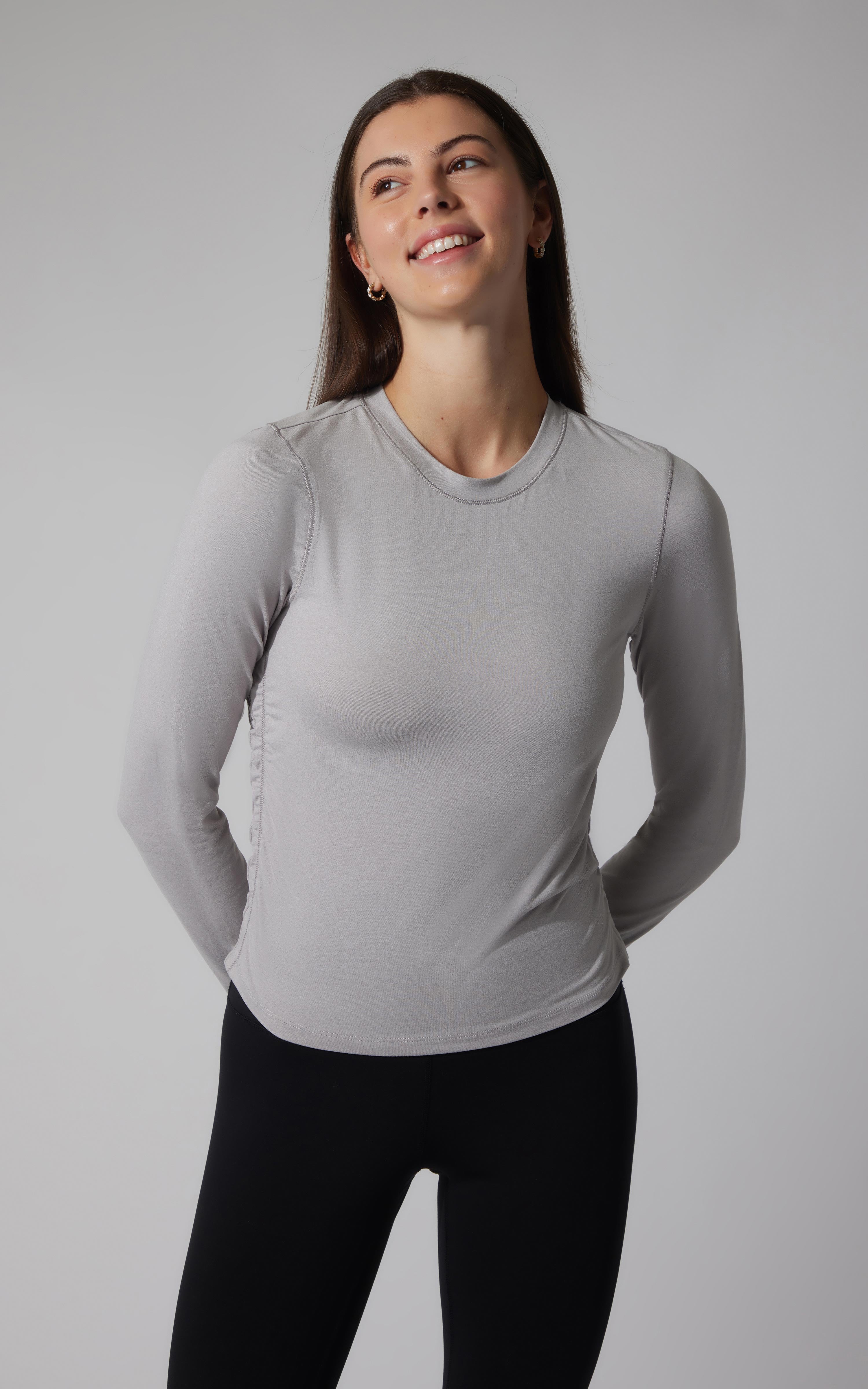 2 PK Cationic Jersey Crew Neck Long Sleeve Top with Side Ruching and Everyday Crew Neck Long Sleeve Top