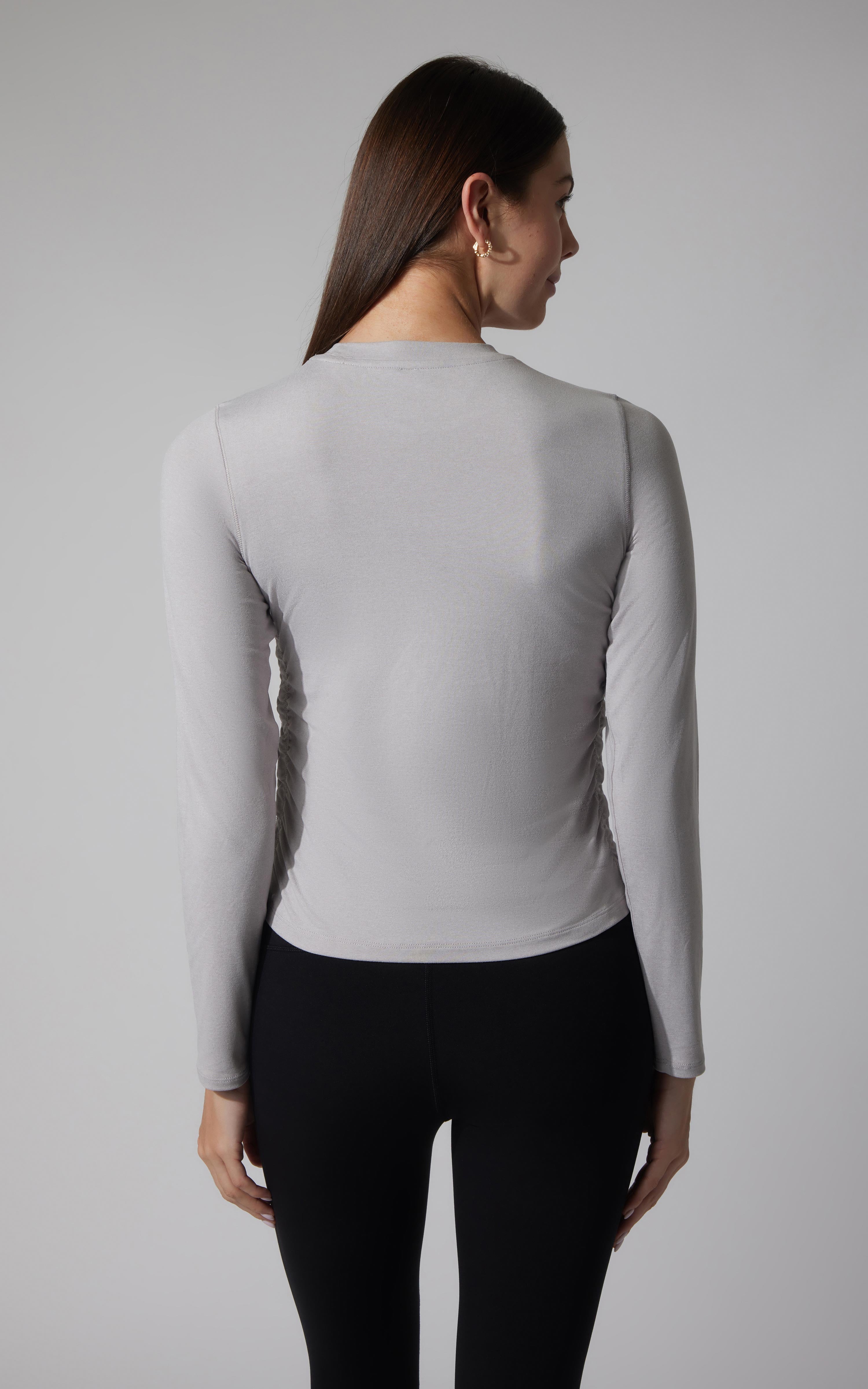 2 PK Cationic Jersey Crew Neck Long Sleeve Top with Side Ruching and Everyday Crew Neck Long Sleeve Top