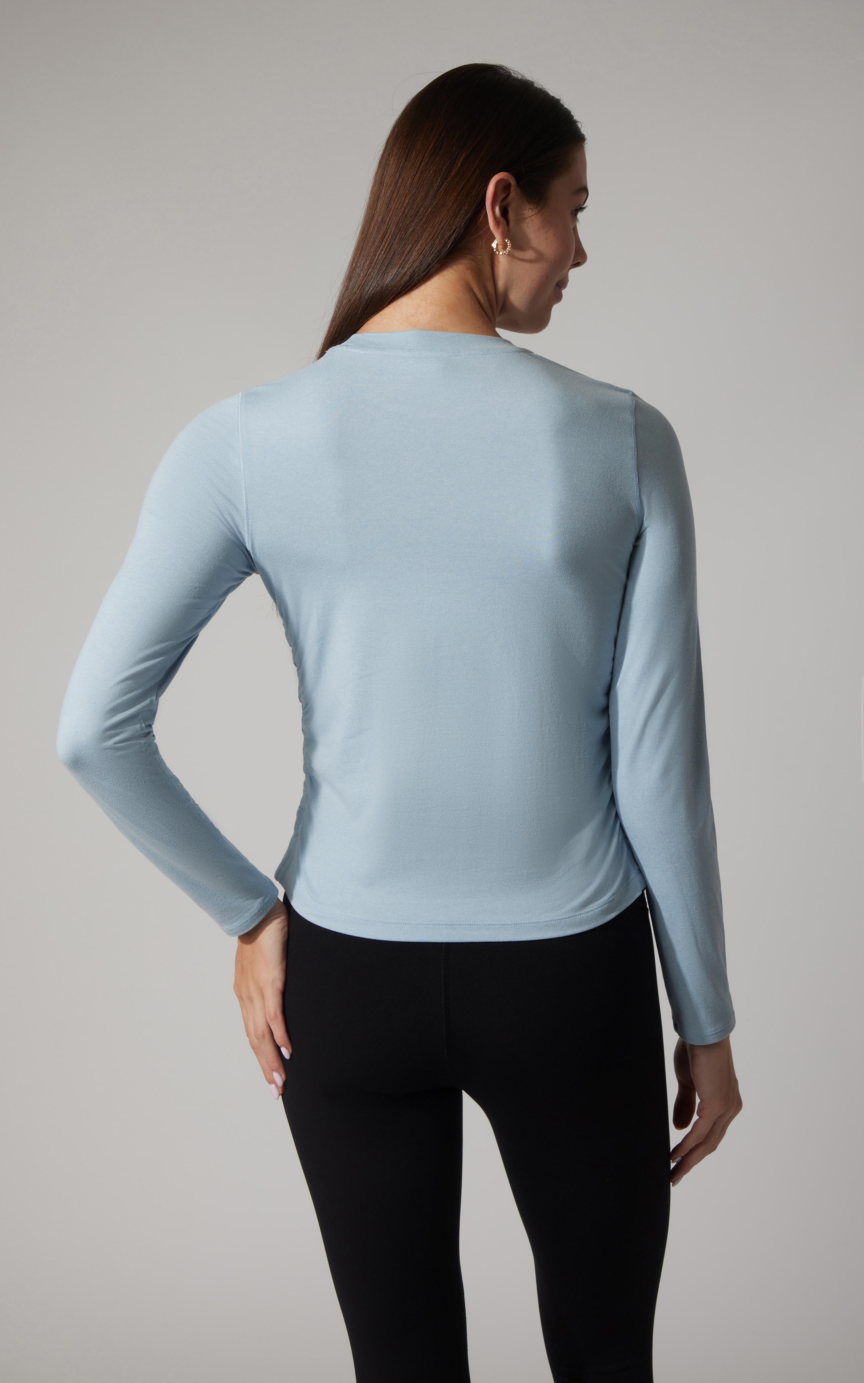 2 PK Cationic Jersey Crew Neck Long Sleeve Top with Side Ruching and Everyday Crew Neck Long Sleeve Top