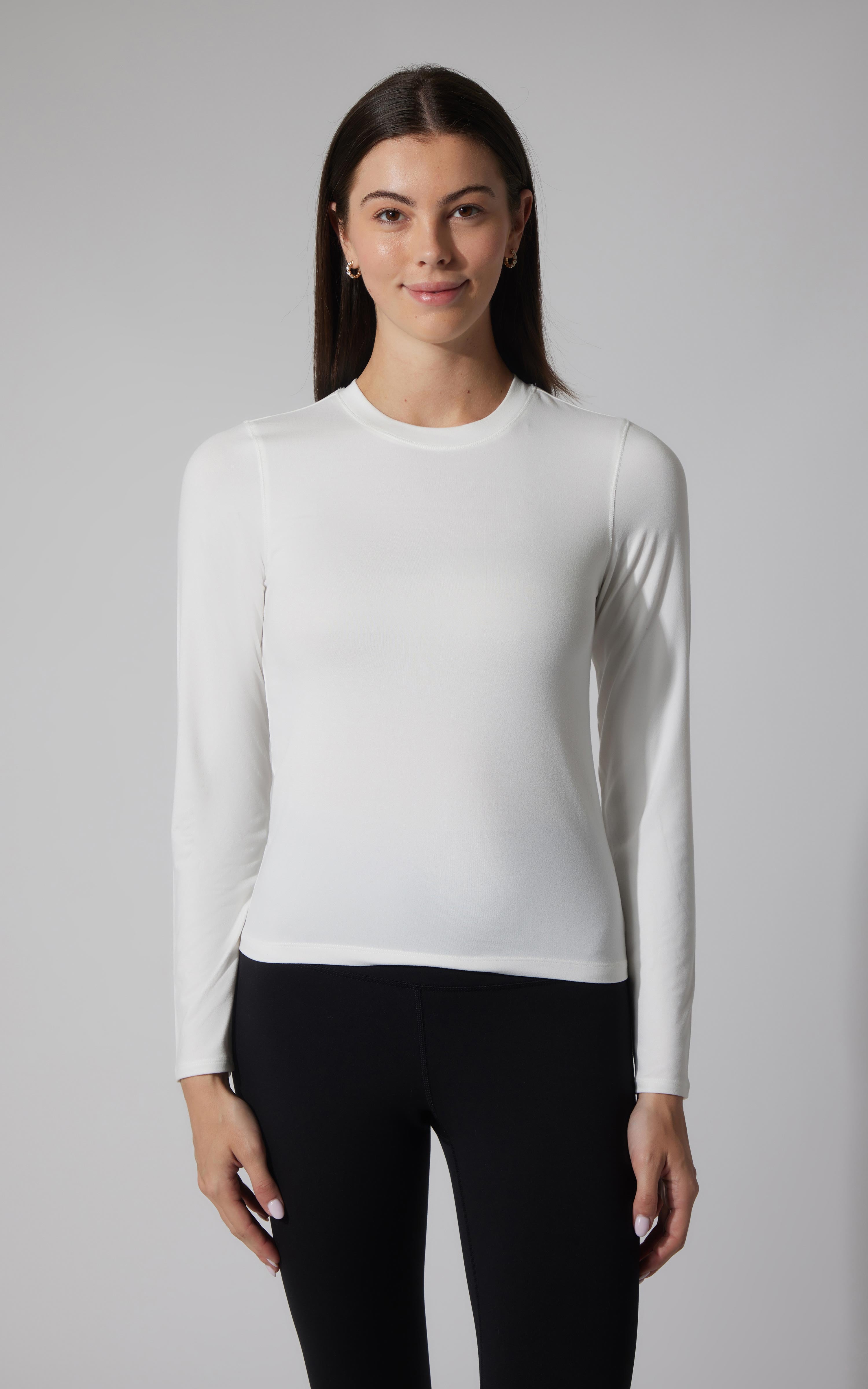 2 PK Cationic Jersey Crew Neck Long Sleeve Top with Side Ruching and Everyday Crew Neck Long Sleeve Top