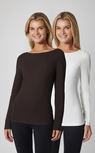 2 PK Heavenly Ribbed Boat Neck Long Sleeve Top
