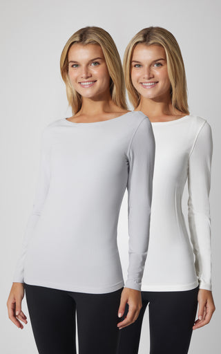 2 PK Heavenly Ribbed Boat Neck Long Sleeve Top