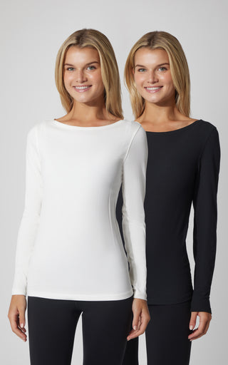 2 PK Heavenly Ribbed Boat Neck Long Sleeve Top