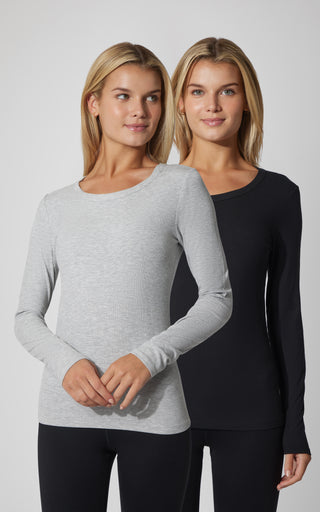 2 PK Heavenly Ribbed Scoop Neck Long Sleeve Top
