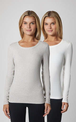 2 PK Heavenly Ribbed Scoop Neck Long Sleeve Top