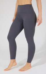 Heather charcoal high-waist Power Flex leggings with smooth, stretchy fabric and a snug fit.