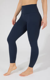 Dark navy high-waisted seamless leggings with smooth, fitted silhouette.