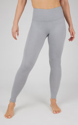 Heather grey Power Flex leggings with high waistband and smooth, stretchy fabric.
