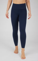 Dark navy high-waist Power Flex leggings with a smooth, stretchy fit and no pockets.