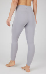 Light gray full-length seamless leggings with high waist and smooth fabric finish.