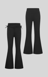 Girls 2 PK Jerseytek Azurae Ruched Waist Flare Pants - BLACK-BLACK