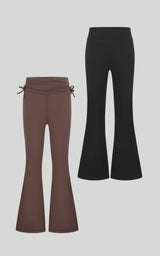 Girls 2 PK Jerseytek Azurae Ruched Waist Flare Pants - SHOPPING BAG-BLACK