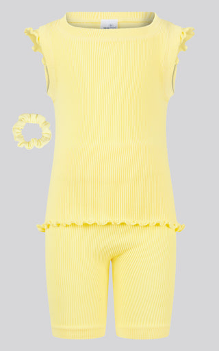 4-6X 3PC Ruffle Tank + Biker Short + Scrunchie Set