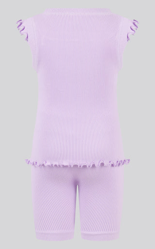 4-6X 3PC Ruffle Tank + Biker Short + Scrunchie Set