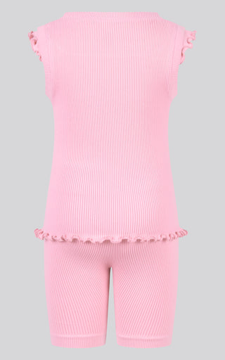 4-6X 3PC Ruffle Tank + Biker Short + Scrunchie Set
