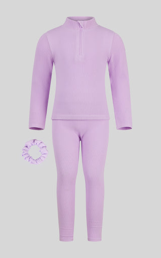 4-6x Girls 3 PC Half Zip Long Sleeve + Legging + Scrunchie Set