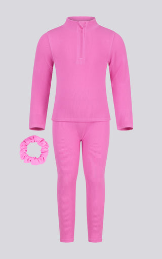 4-6x Girls 3 PC Half Zip Long Sleeve + Legging + Scrunchie Set