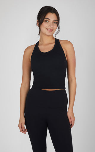 Ribbed Cropped Tank Top with Padded Inside Bra