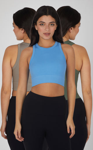 3 PK Seamless Ribbed Tricolor Tank