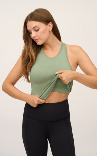 Ribbed Seamless Full Length Tank Top With Built in Bra