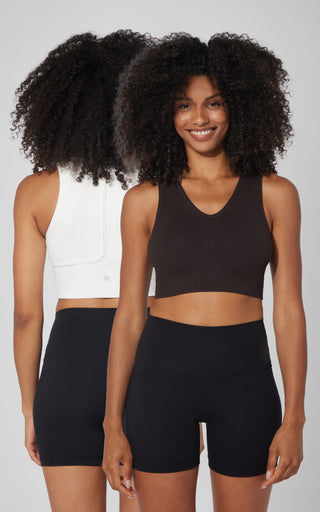 2 PK Ribbed Seamless V-Neck Cropped Tank Top