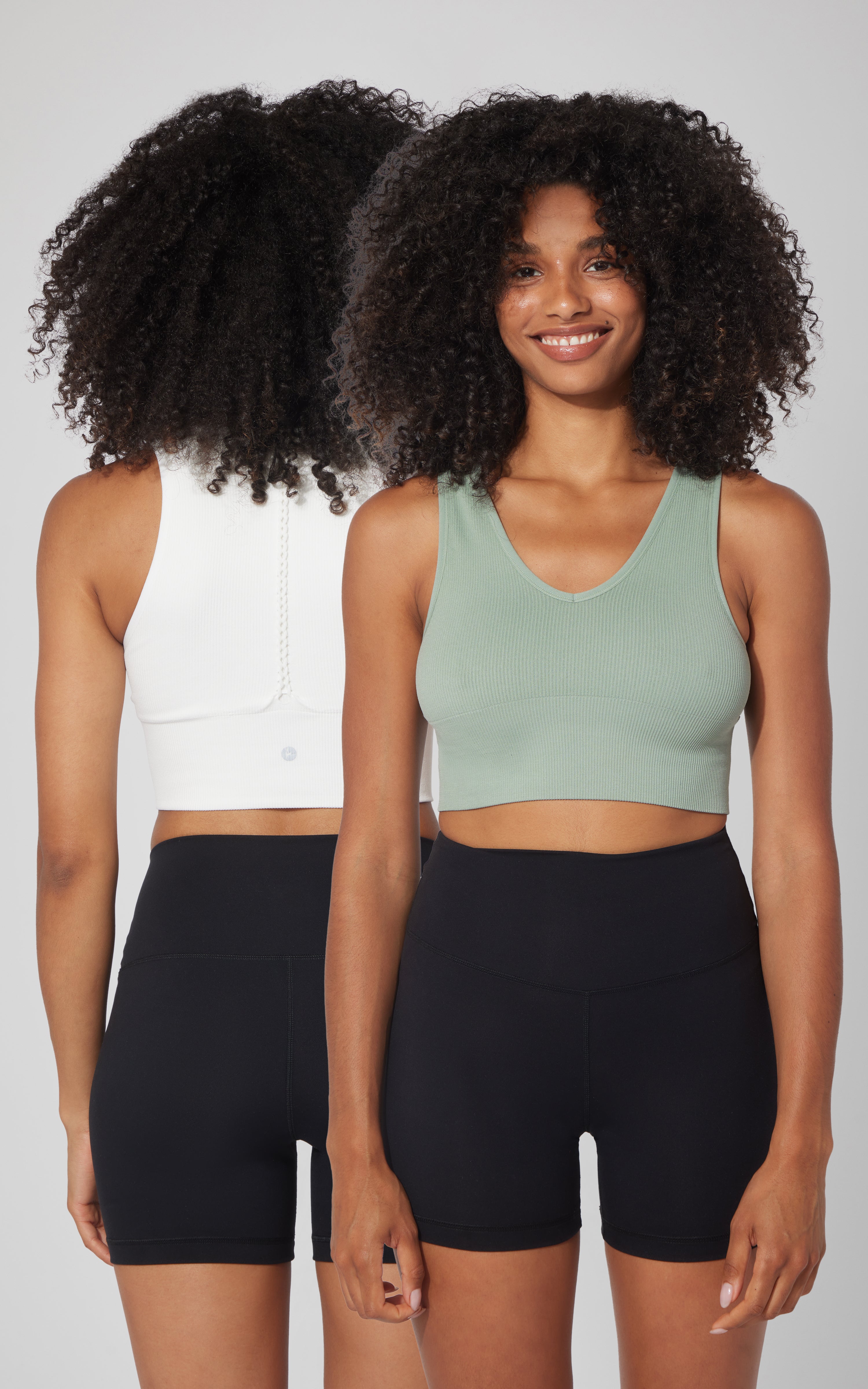 2 PK Ribbed Seamless V-Neck Cropped Tank Top