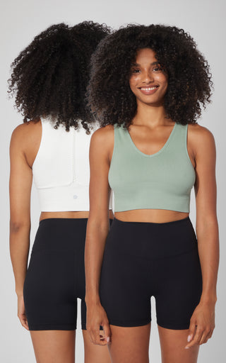 2 PK Ribbed Seamless V-Neck Cropped Tank Top