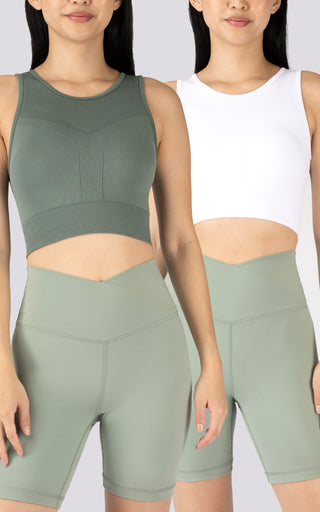 2 Pack Seamless Fine Line Mesh Built in Bra Tank