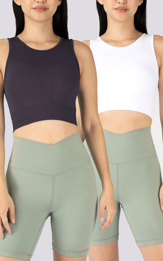 2 Pack Seamless Fine Line Mesh Built in Bra Tank