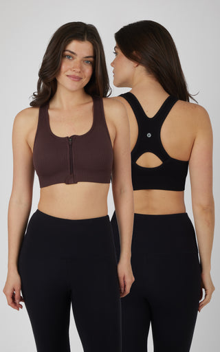 2 PK Seamless Textured Zip Bra Top