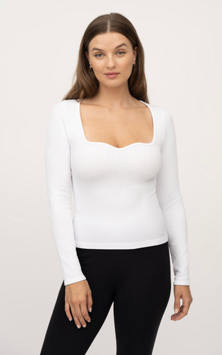 2 Pack Seamless Ribbed Sweetheart Neck Long Sleeve Top