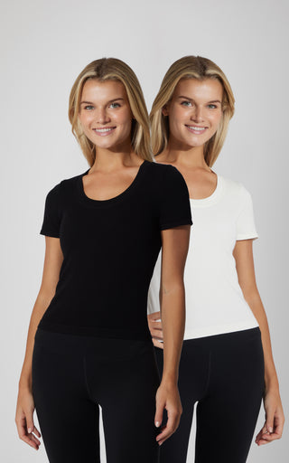 2 PK Seamless Ribbed Scoop Neck Short Sleeve Tee