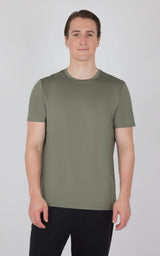 Men's short sleeve crewneck t-shirt in solid mulled basil green with regular fit.