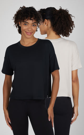 2 Pack Super Soft Deluxe Boxy Cropped Tee