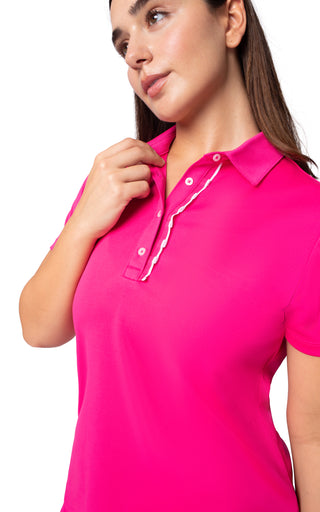 Pique Tee Time Polo Top with Ruched Detail