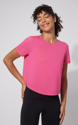 Mesh Tee with Curved hem