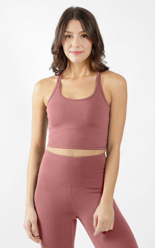 Ribbed Cropped Bralette with Scoop Neck and Strappy Back