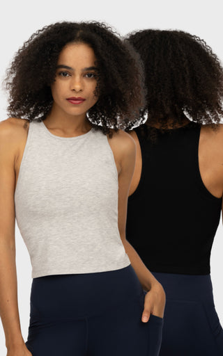 Heavenly Ribbed Stacy Cropped Tank with Built in Bra -2 Pack