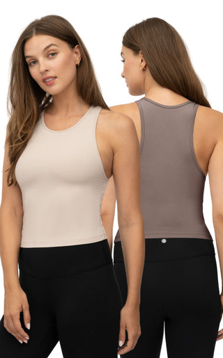 Heavenly Ribbed Stacy Cropped Tank with Built in Bra -2 Pack