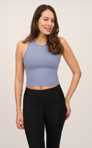 Heavenly Ribbed Stacy Cropped Tank with Built in Bra -2 Pack