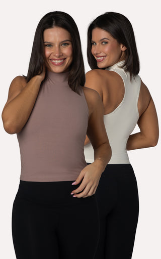 2 Pack Heavenly Ribbed Ava Ribbed Mock Neck Tank Top w Built in Bra