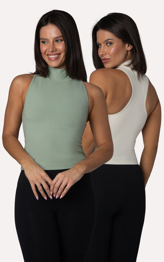 2 Pack Heavenly Ribbed Ava Ribbed Mock Neck Tank Top w Built in Bra