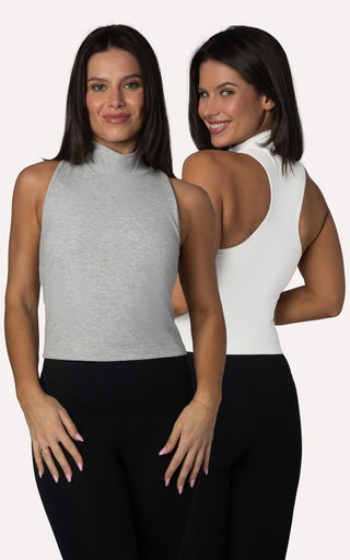 2 Pack Heavenly Ribbed Ava Ribbed Mock Neck Tank Top w Built in Bra