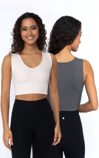 2 Pack Lola Pure Cloud Basic Fitted V-Neck Muscle Cropped Tank Top