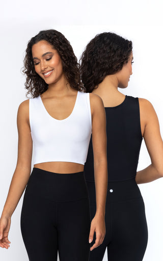 2 Pack Lola Pure Cloud Basic Fitted V-Neck Muscle Cropped Tank Top