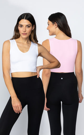 2 Pack Lola Pure Cloud Basic Fitted V-Neck Muscle Cropped Tank Top