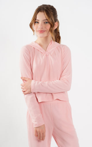 Girls Textured Rib Half Zip Hoodie and Textured Rib Jogger 2 Piece Set