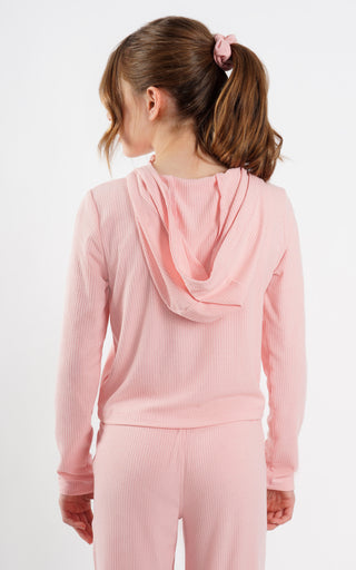 Girls Textured Rib Half Zip Hoodie and Textured Rib Jogger 2 Piece Set