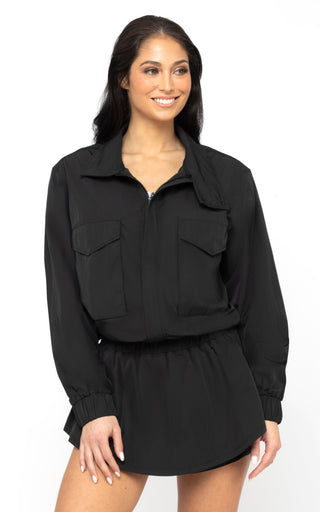 Radiant Commuter Woven Cinched Hem Cropped Windbreaker with Front Patch Pockets