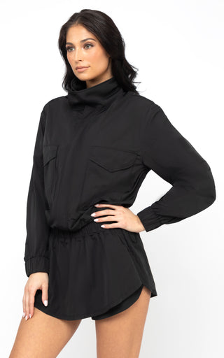Radiant Commuter Woven Cinched Hem Cropped Windbreaker with Front Patch Pockets